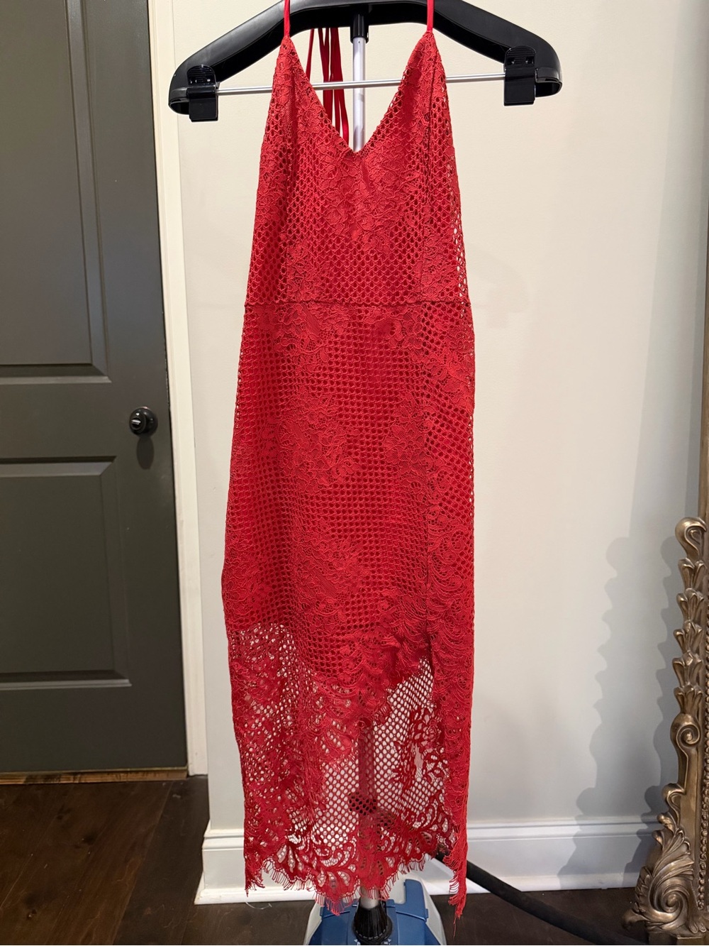 Lovers + Friends REVOLVE Red Lace Halter Midi Dress M